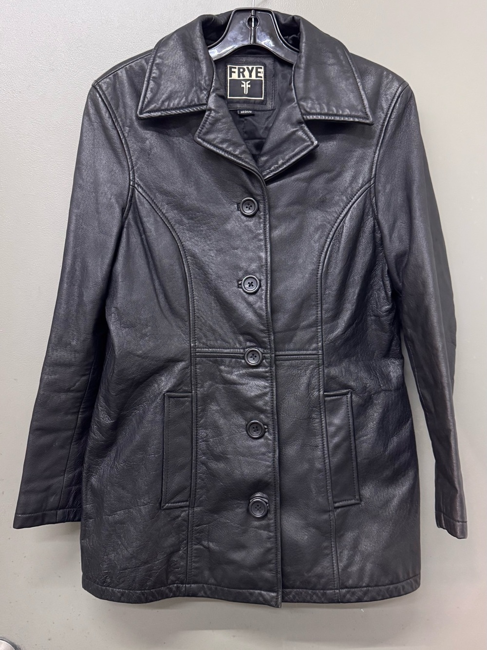 FRYE Black genuine Leather Button-Front Women's Jacket size M